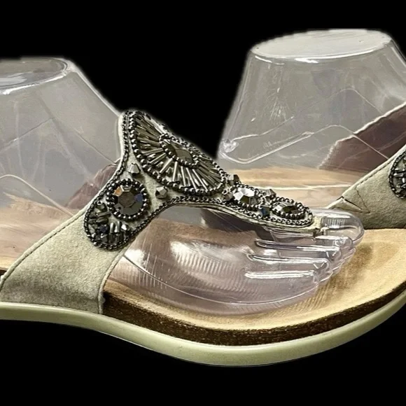 Dansko Pamela Jewelled Rhinestone Metallic Thong Flip Flop Cork Leather 39 8.5-9 - Picture 12 of 16